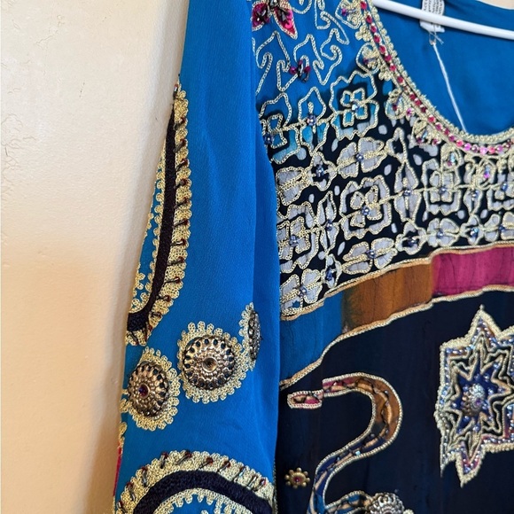 Embellished Blue and Black Women's Dress - Picture 5 of 9